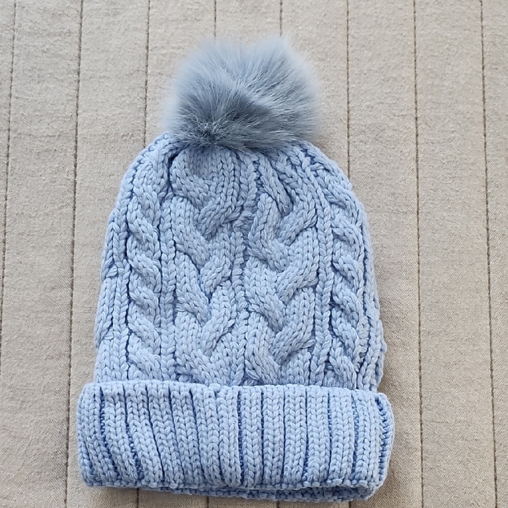 Cozy Blue Knit Pom-Pom Hat - Picture 5 of 5